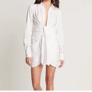 White Twist-Front Long Sleeve Mini Dress